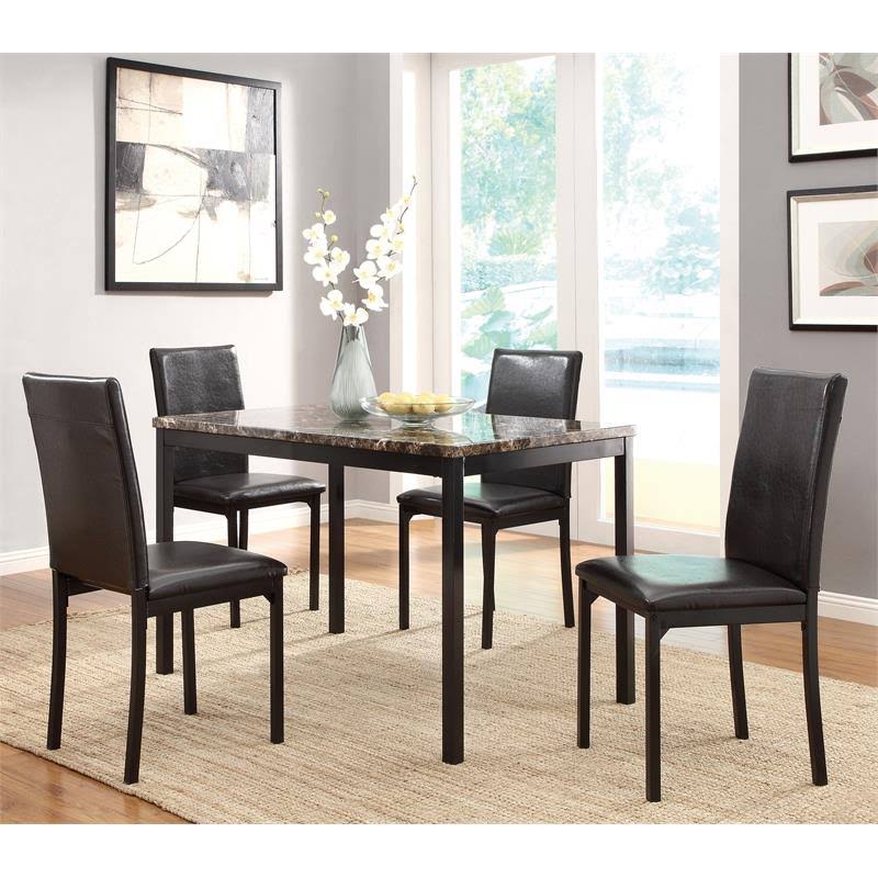 Pemberly Row Contemporary Dining Table with Faux Marble Top in Black G273407