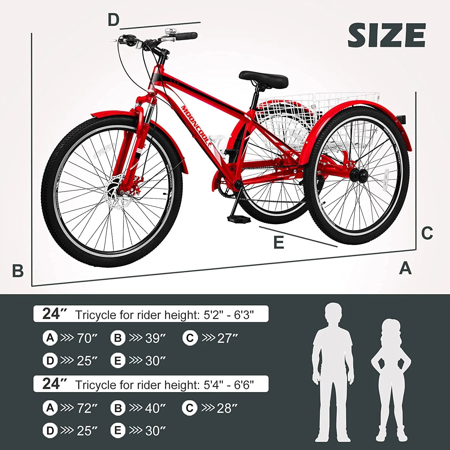 Slsy Mountain Tricycle for Adults, 7 Speed Three Wheel Bike with Cargo Basket I576