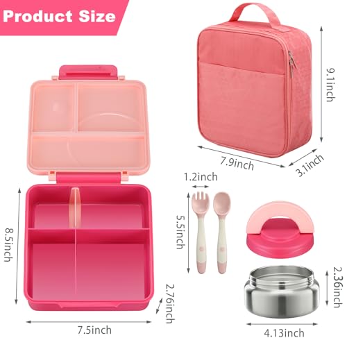 Bento Lunch Box Set for Kids with Soup Thermo, Leak-Proof, 4 Compartment, Black W97698