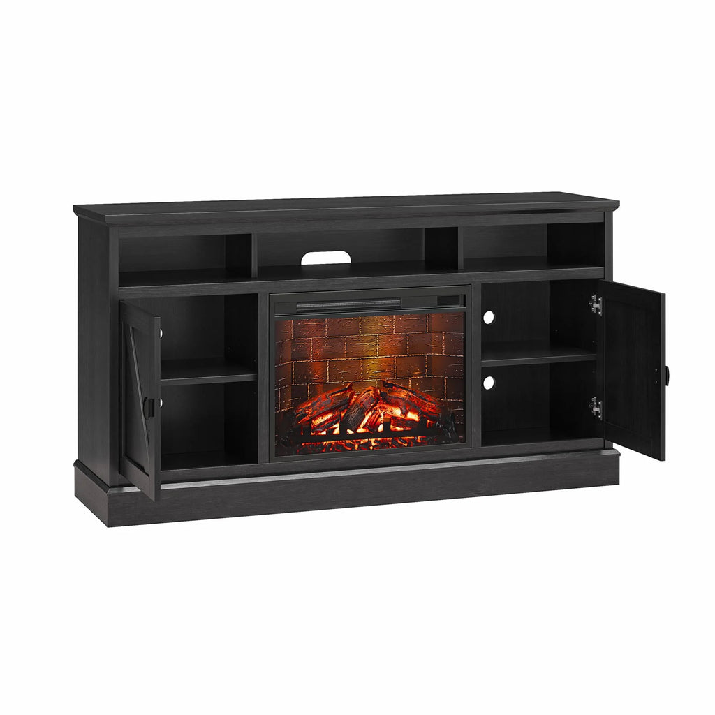 Ameriwood Home Ashton Lane Electric Fireplace TV Stand for TVs up to 65, Black Oak D206311