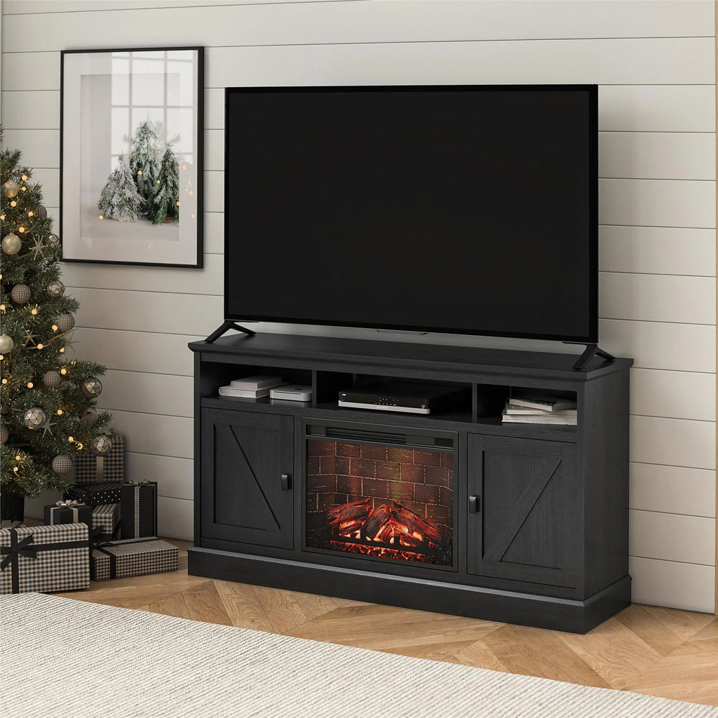 Ameriwood Home Ashton Lane Electric Fireplace TV Stand for TVs up to 65, Black Oak D206311