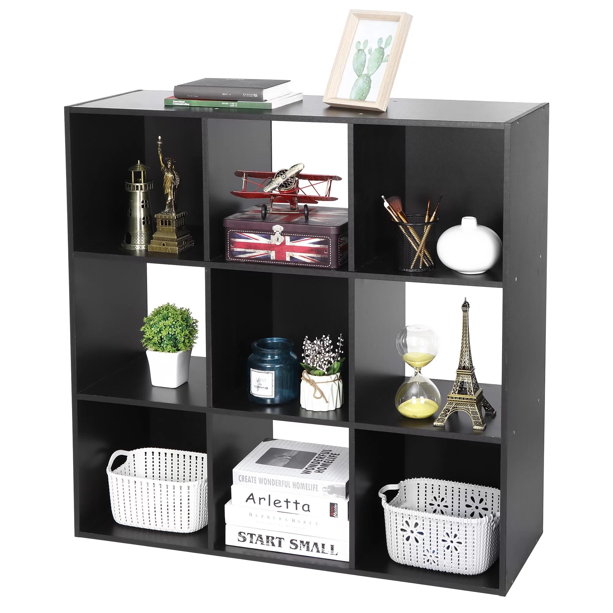 HomGarden 3-Tier 9 Cube Storage Organizer Wood Bookcase Cabinet Black A19933