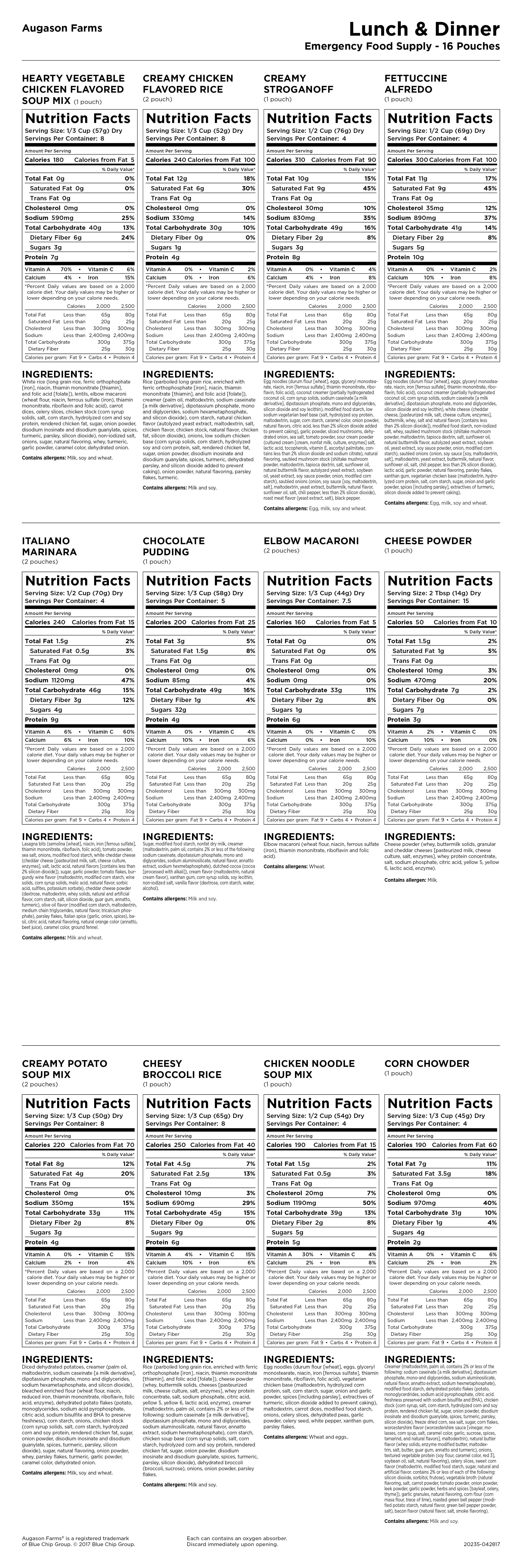 Augason Farms Lunch & Dinner Emergency Food Supply 11.03 lbs S6579