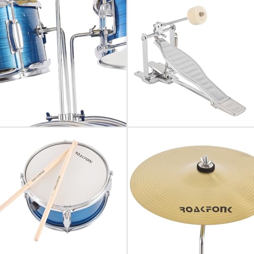 3 Piece Kids Drum Set with Throne, 14'' Bass Drum, Adjustable Seat W12582