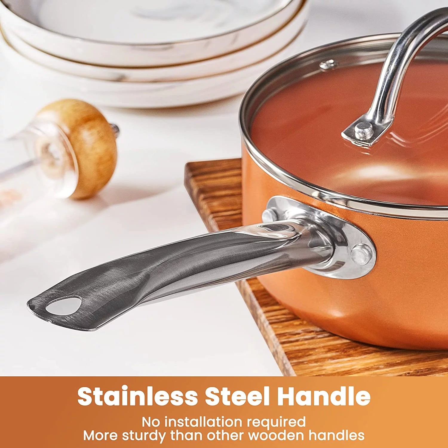 Copper Pots and Pans Set 10 Piece Nonstick Cookware with Ceramic Coating R9697