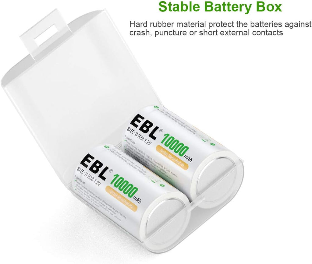 EBL D Cells 10000mAh Rechargeable Batteries with Charger I136563