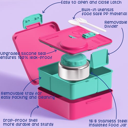 Fimibuke Bento Box for Kids with Thermos, 3-4 Compartment, Leakproof, BPA-Free L195