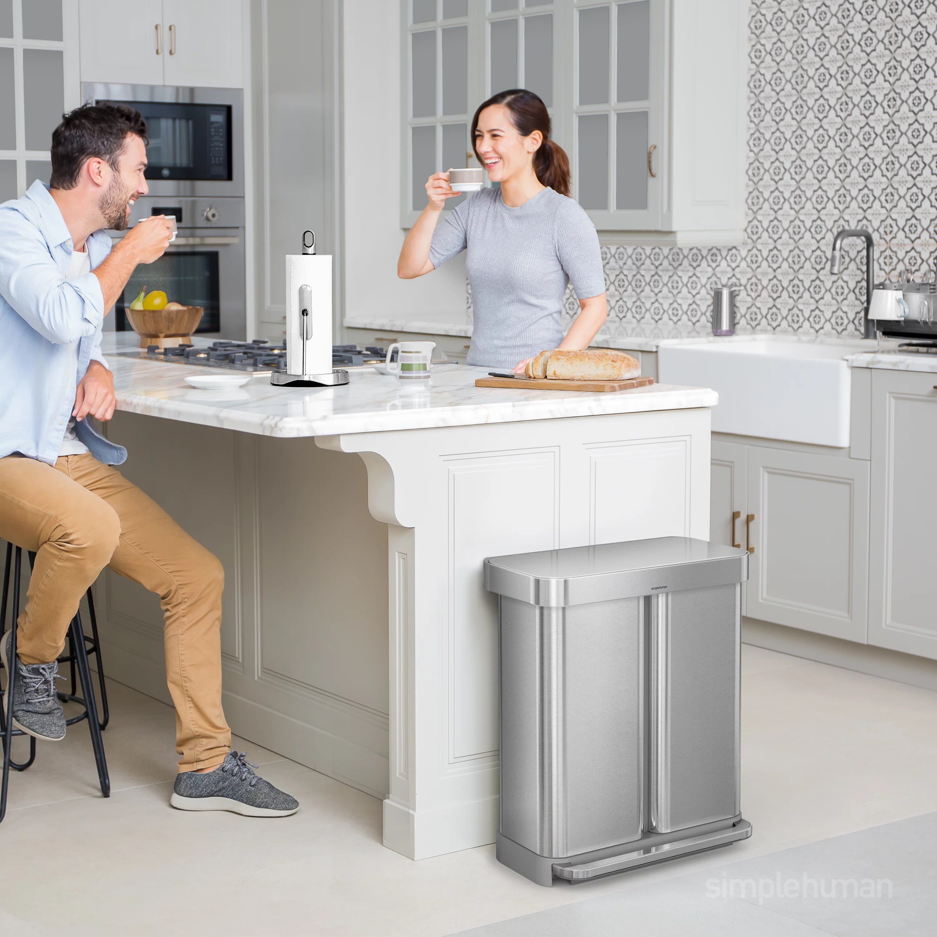 simplehuman 58 Liter Dual Compartment Recycler Kitchen Step Trash Can J29654