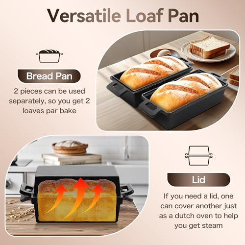 Cast Iron Loaf Pans for Baking Bread 9 x 5in, 2 Piece Pre-Seasoned K8872
