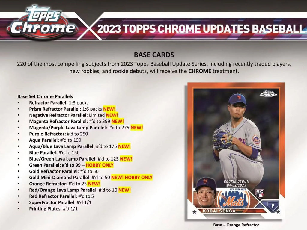 MLB 2023 Chrome Update Series Baseball Trading Card Hobby Box F996151
