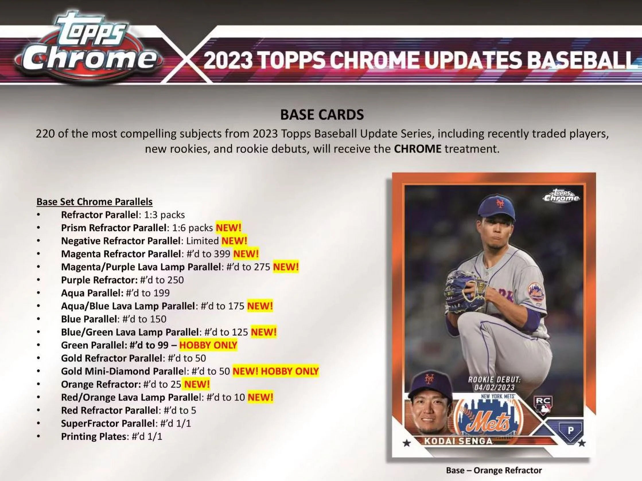 MLB 2023 Chrome Update Series Baseball Trading Card Hobby Box F996151