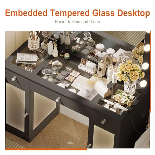 White Vanity Desk with Large Mirror and Lights for Bedroom I153