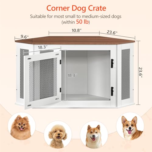 Corner Dog Crate Furniture Wooden Kennel End Table for Small Medium Dogs Greige and Black V3428