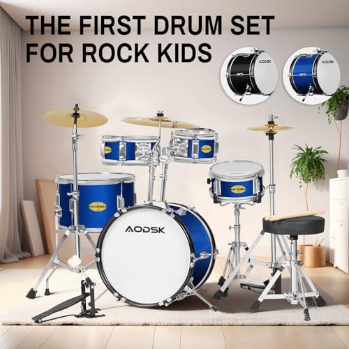 AODSK 5-Piece Kid Drum Set with Cymbal, Hi-Hat & Pedal, Black V3743