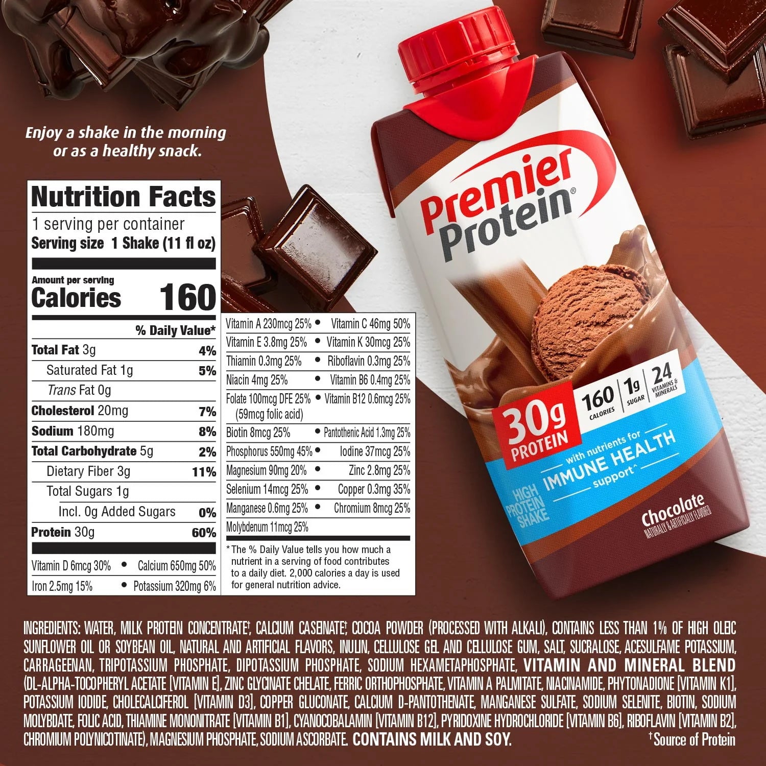 Premier Protein Shake, Chocolate, 11 fl oz, 12 Ct H339