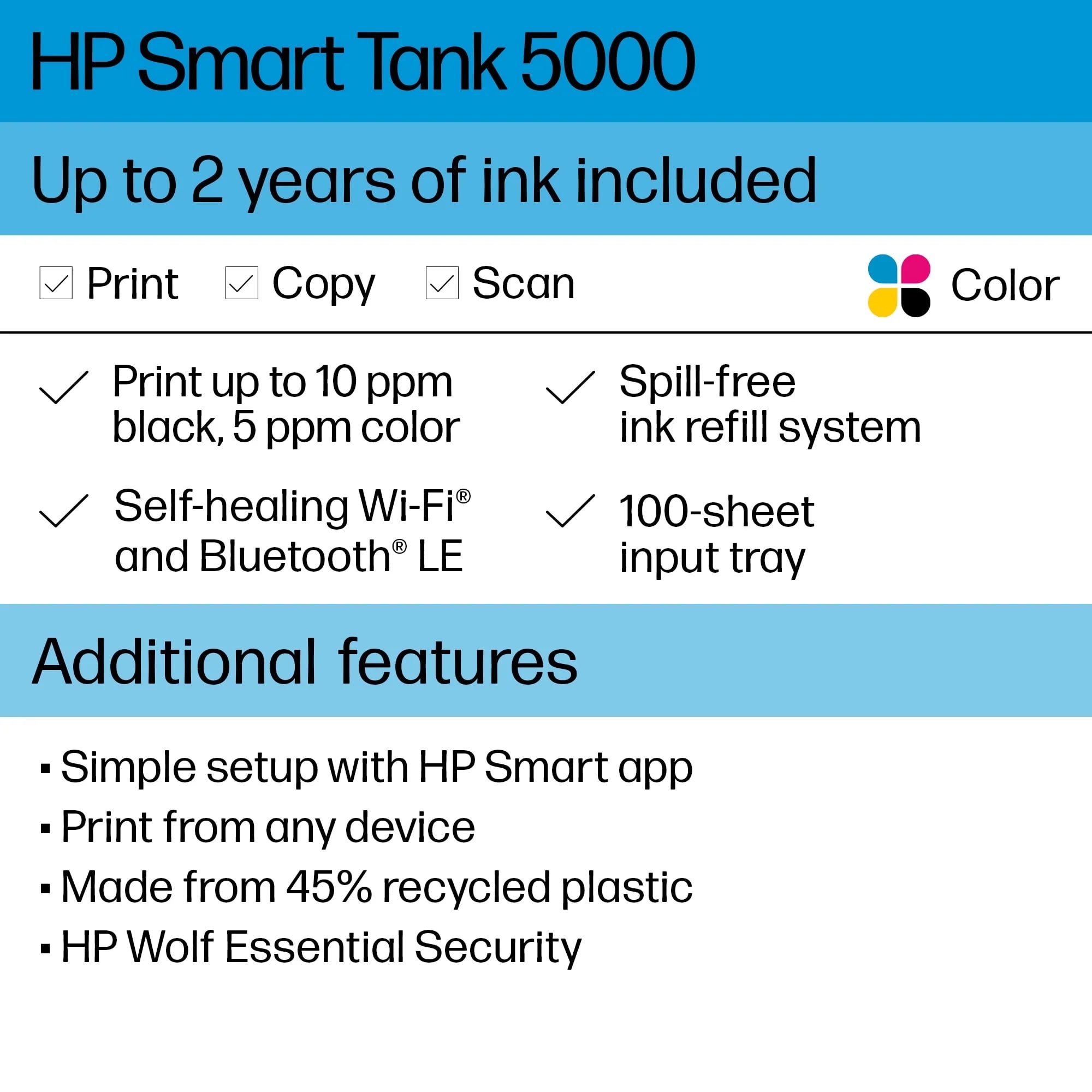 HP Smart Tank 5000 Wireless All-in-One Supertank Color Inkjet Printer N791