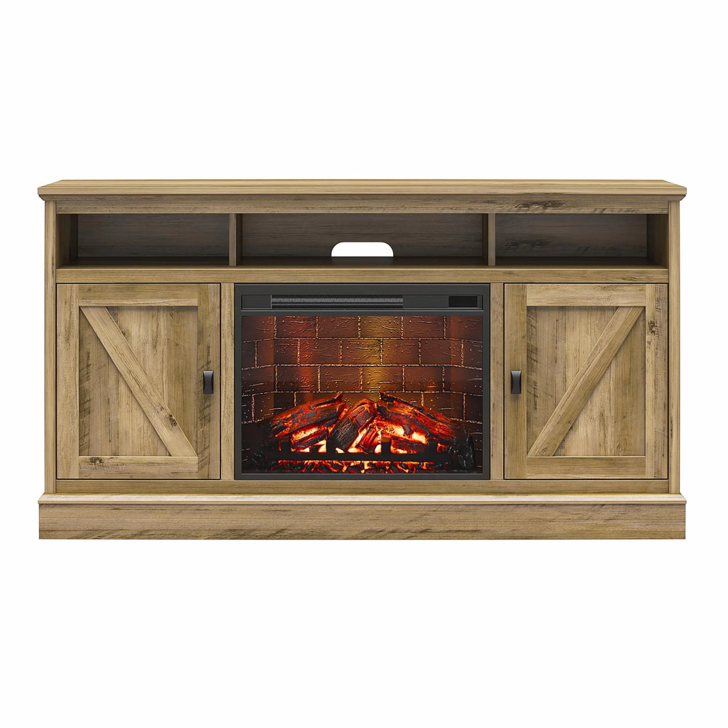 Ameriwood Home Ashton Lane Electric Fireplace TV Stand for TVs up to 65, Black Oak D206311