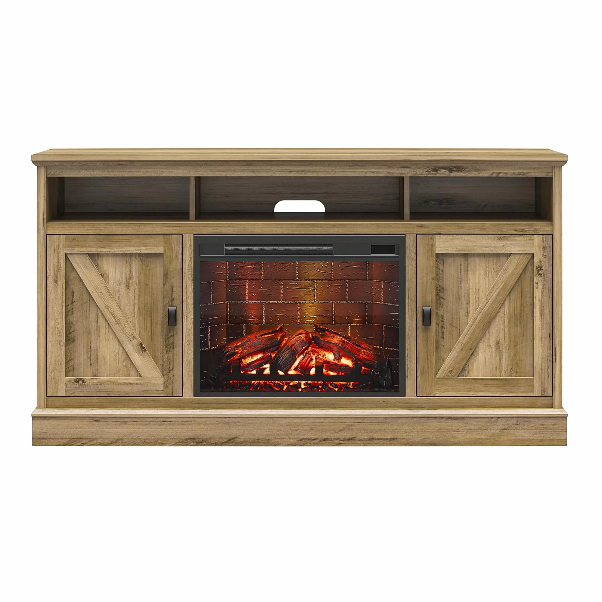 Ameriwood Home Ashton Lane Electric Fireplace TV Stand for TVs up to 65, Black Oak D206311