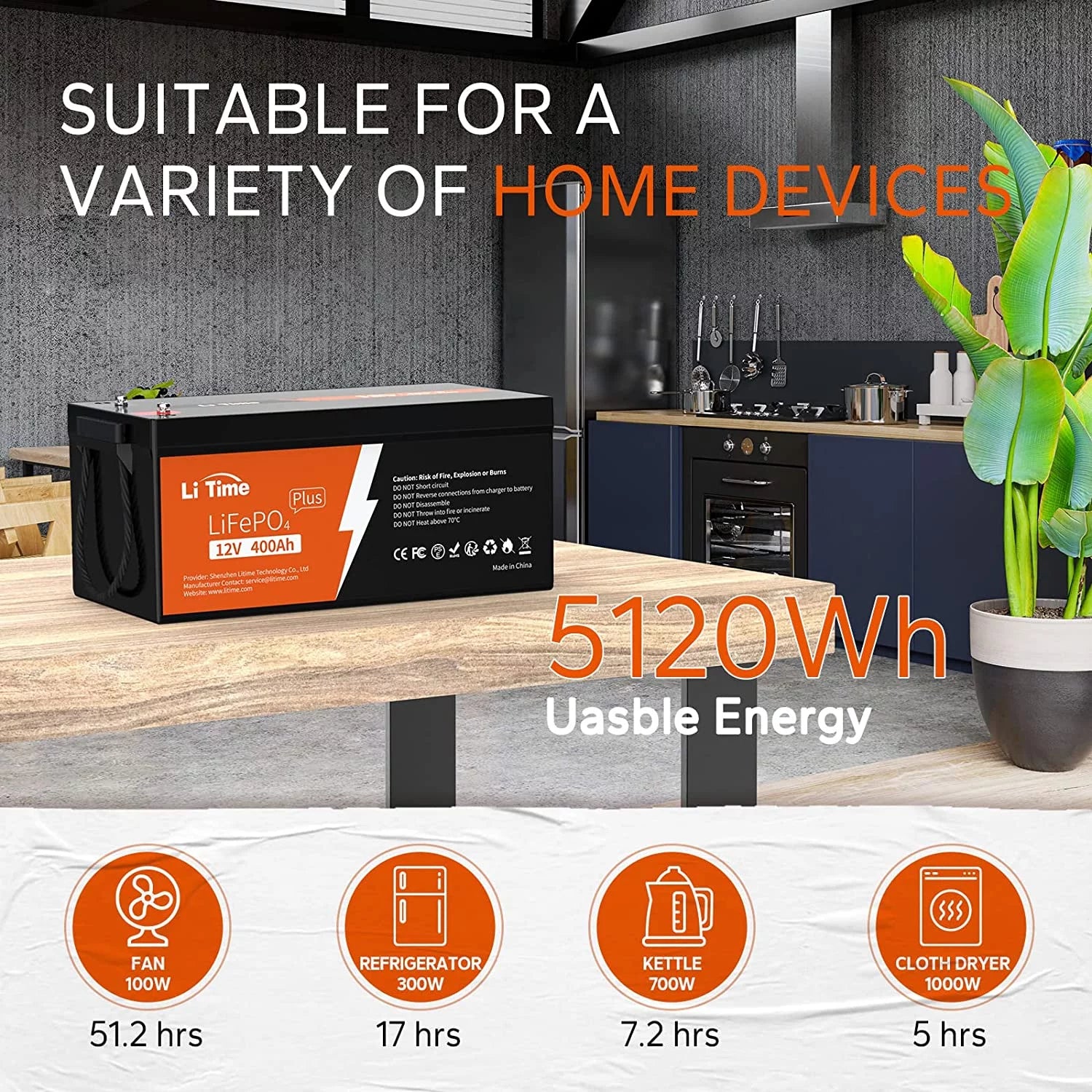 LiTime 12V 400Ah LiFePO4 Battery with 250A BMS for RV and Solar E935