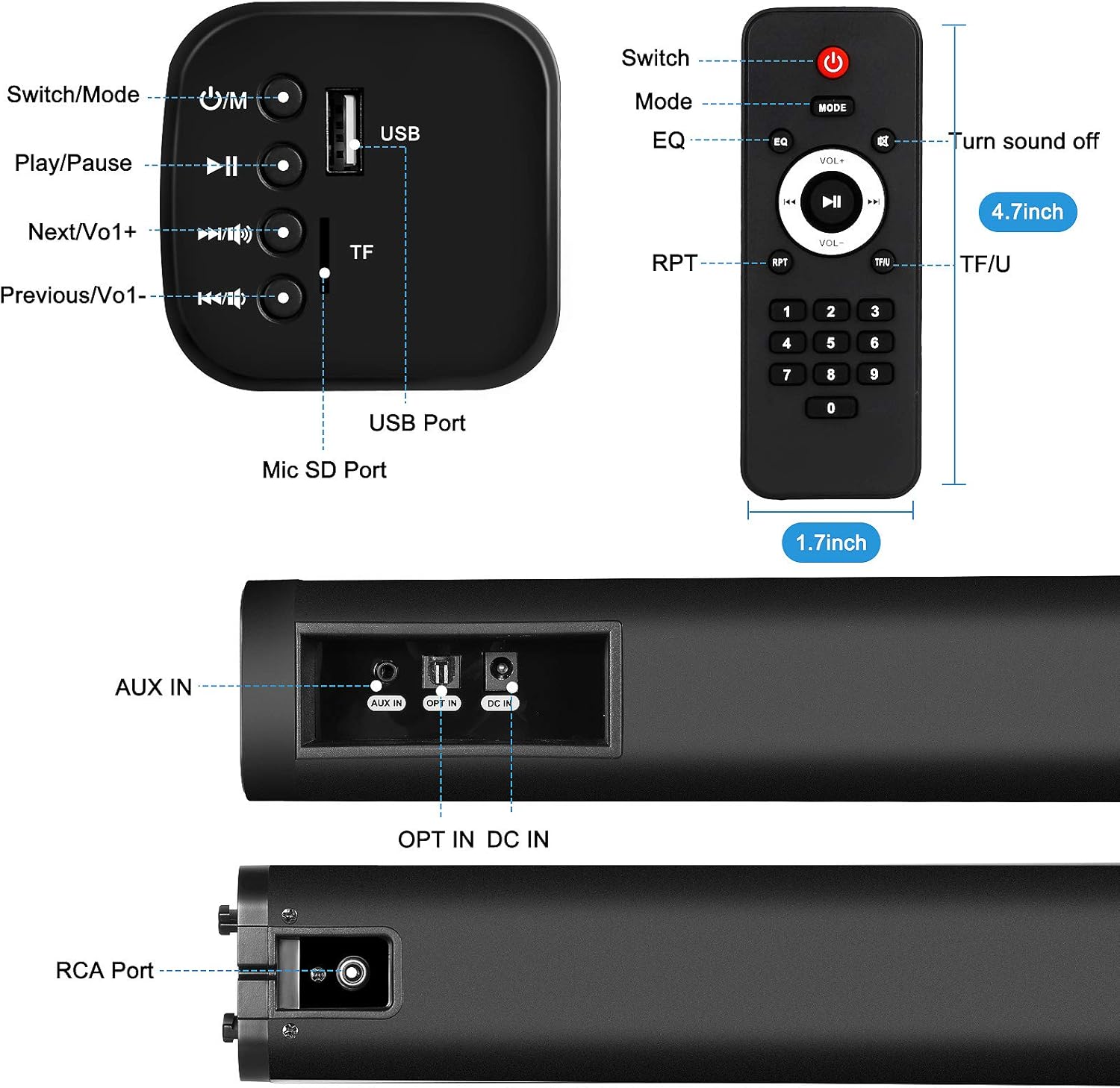 Sound Bar for TV with Surround Sound, 2-in-1 Home Theater, Remote Control, Wall Mountable P95326