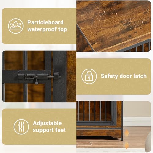 Rovibek 86" Stackable Dog Kennel Furniture with Removable Divider & 3 Doors, Rustic Brown I176