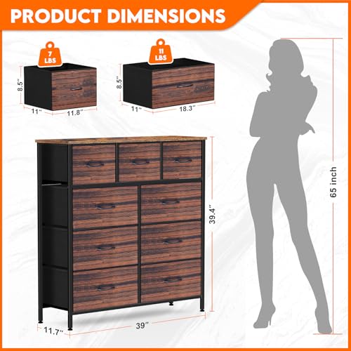9 Drawer Dresser for Bedroom, Charcoal Black Fabric Storage Chest K84969