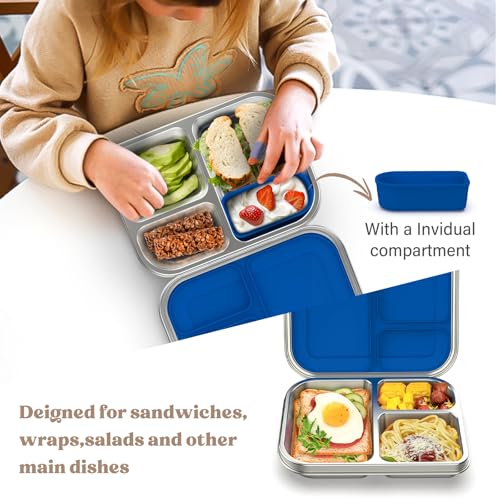 Stainless Steel Bento Box for Kids, 3 Compartments, Leak Proof, Dishwasher Safe, Pink A5921