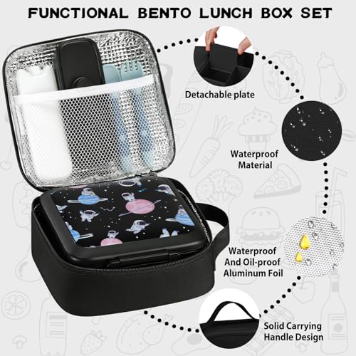 Bento Lunch Box for Kids with 5 Compartments and Thermos, Blue Dinosaur G749