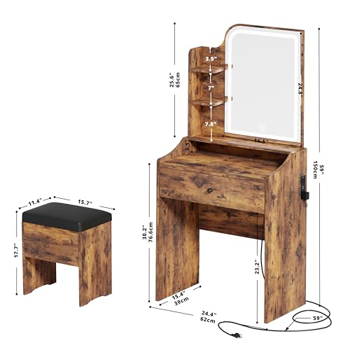 LIKIMIO Small Makeup Vanity Desk with Mirror and Lights, White S9485