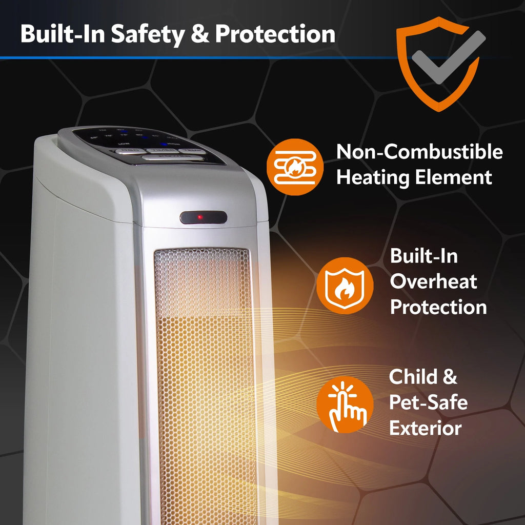 Lasko 1500W Oscillating Ceramic Tower Space Heater, White Q138