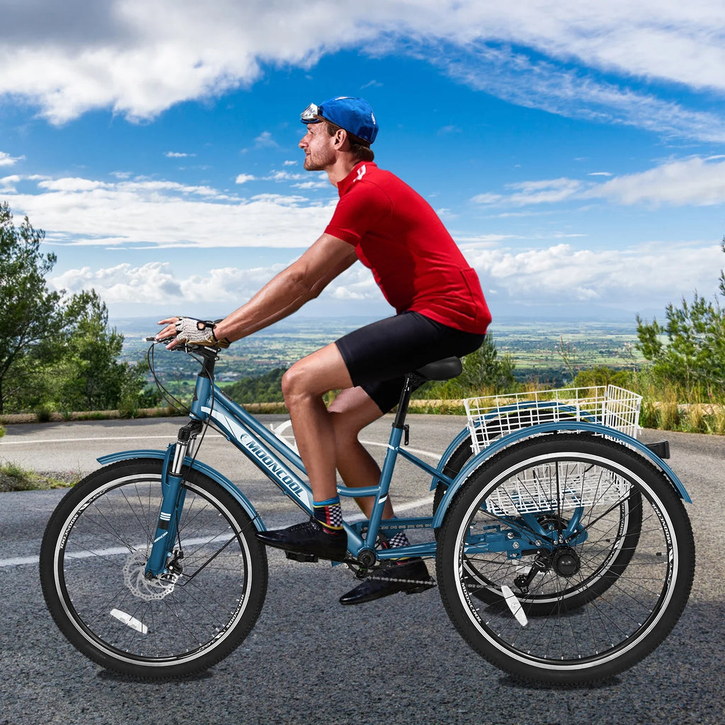 Slsy Mountain Tricycle for Adults, 7 Speed Three Wheel Bike with Cargo Basket I576