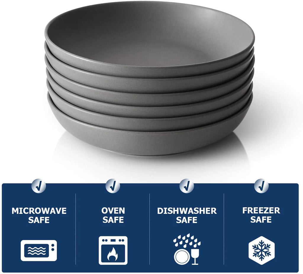YHY Pasta Bowls Set of 6, Ceramic Soup Bowls 30 oz, Grey Matte N6460