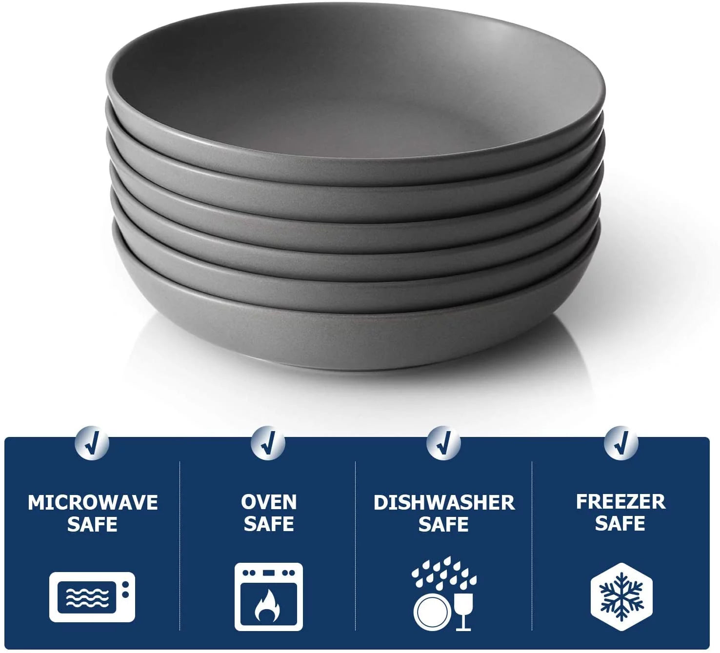YHY Pasta Bowls Set of 6, Ceramic Soup Bowls 30 oz, Grey Matte N6460