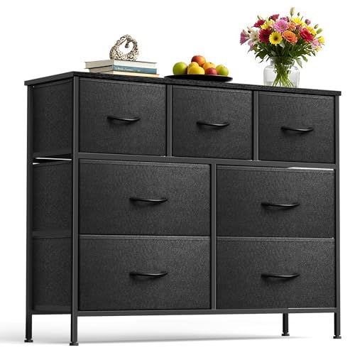 9 Drawer Dresser for Bedroom, Charcoal Black Fabric Storage Chest K84969