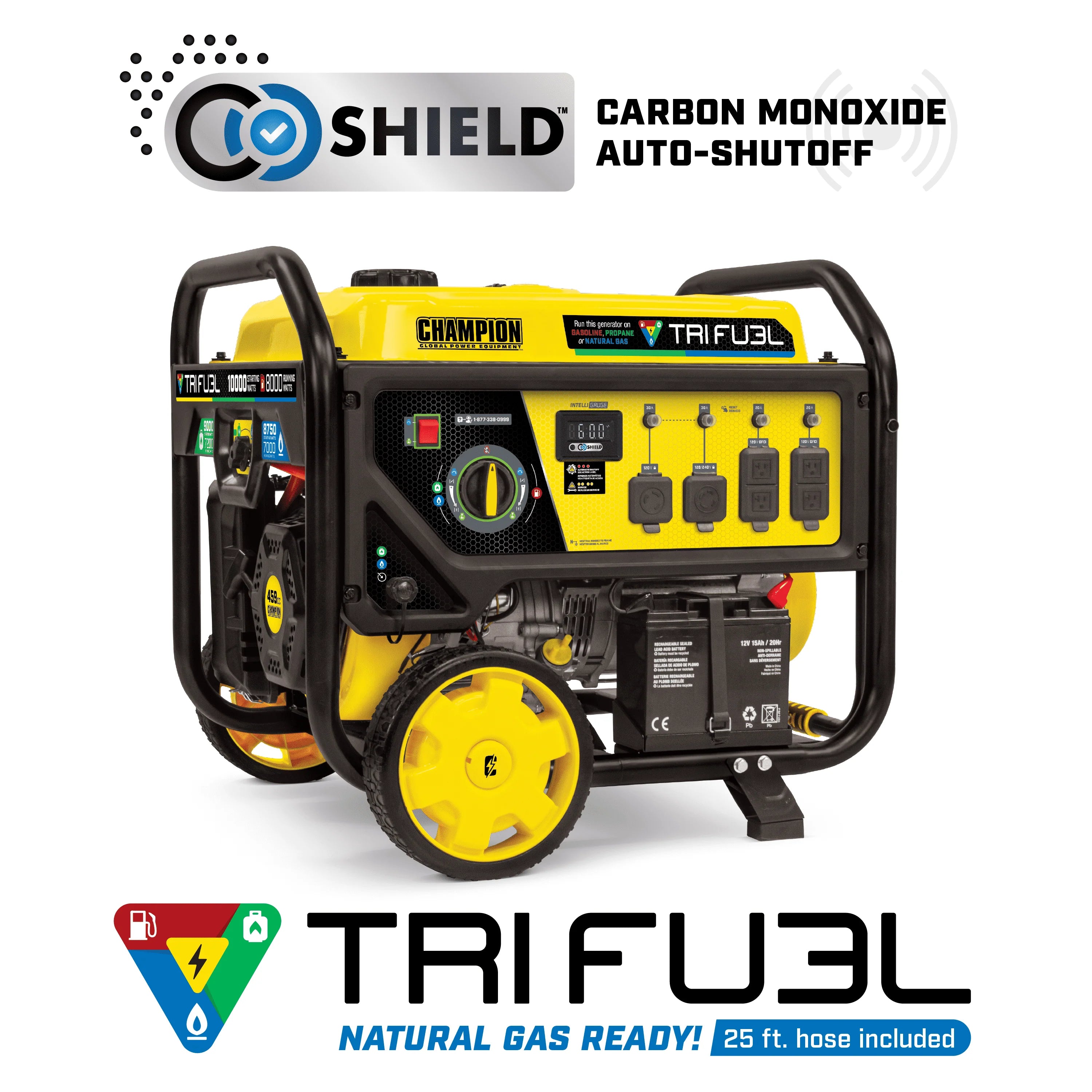 Champion Power Equipment 8000-Watts Tri-Fuel Portable Natural Gas Generator with CO Shield庐 and Electric Start