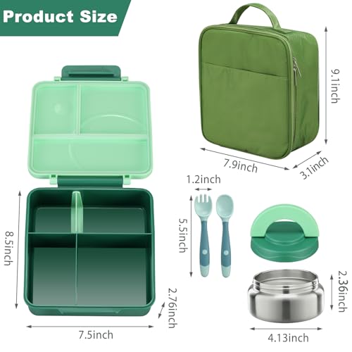 Bento Lunch Box Set for Kids with Soup Thermo, Leak-Proof, 4 Compartment, Black W97698