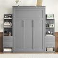 MERITLINE Queen Murphy Bed with Storage Drawers,LED Lights and Shelves,Wood Murphy Wall Bed Cabinet for Adults (Grey)