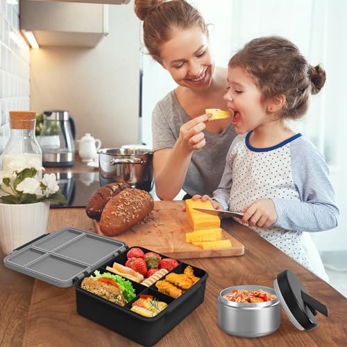 Bento Lunch Box with 8oz Soup Thermo, Kids Leakproof 4 Compartment, Pink B2720