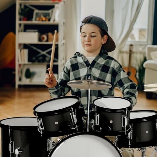 Ktaxon 5-Piece Junior Drum Set with Throne, Pedal & Drumsticks, Black Y61267