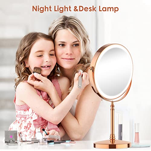 Lighted Makeup Mirror, Rechargeable Double Sided Magnifying Vanity Mirror, 3 Colors, 1x/10x F7514