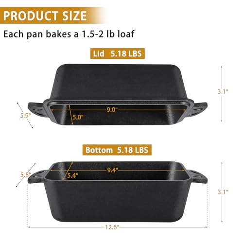 Cast Iron Loaf Pan with Lid 9x5 Inch, 2 Piece Set U422017