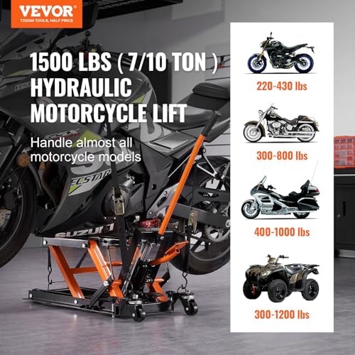 Steel Hydraulic Motorcycle Jack Stand, 1500 LBS Scissor Lift with 4 Wheels X495711