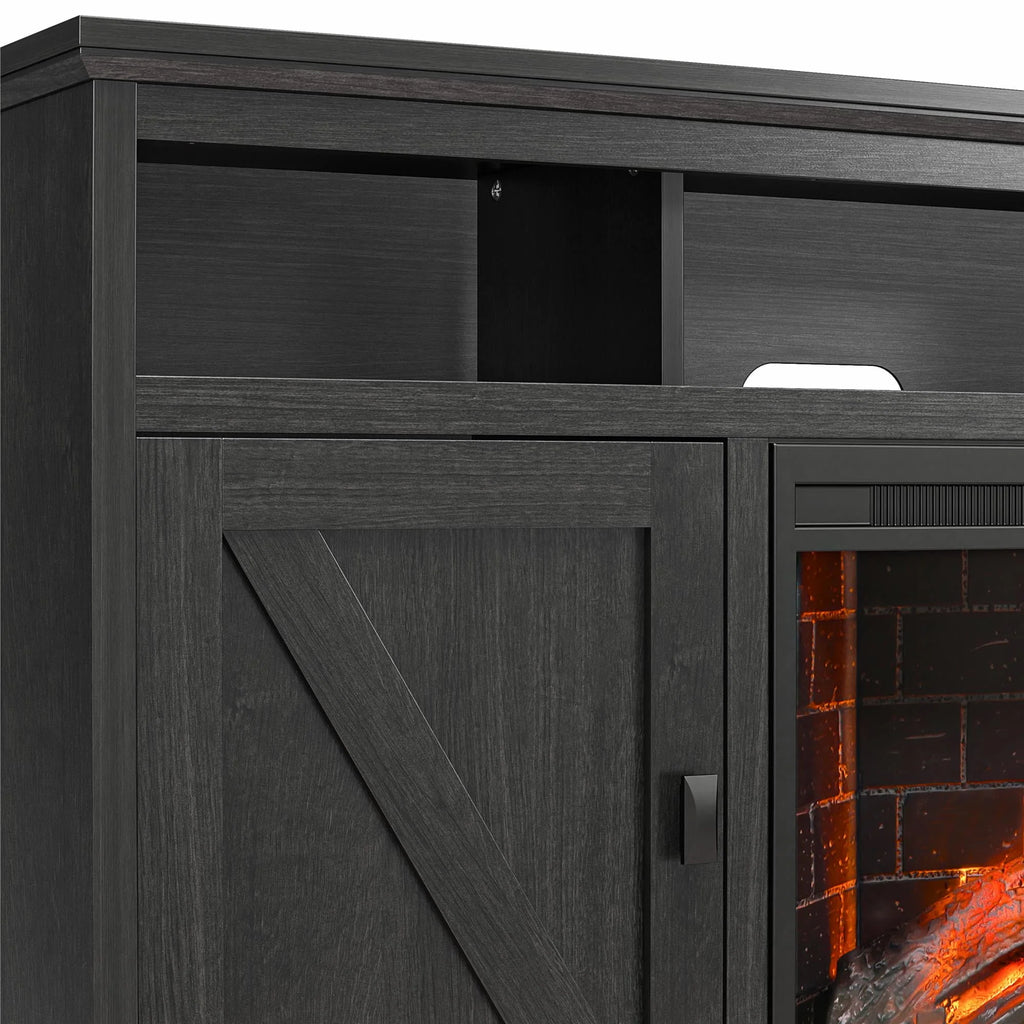 Ameriwood Home Ashton Lane Electric Fireplace TV Stand for TVs up to 65, Black Oak D206311