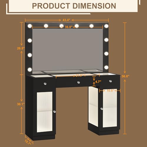 White Vanity Desk with Large Mirror and Lights for Bedroom I153