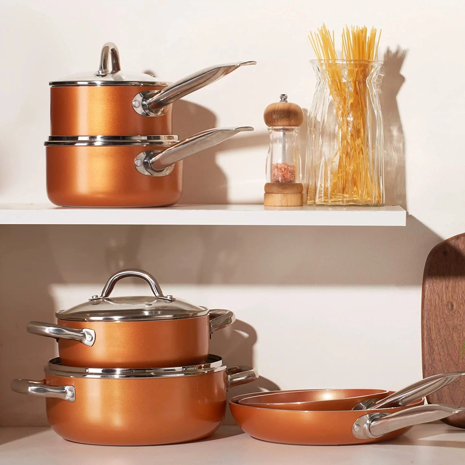 Copper Pots and Pans Set 10 Piece Nonstick Cookware with Ceramic Coating R9697