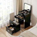 Compact Vanity with 3 Drawers, Makeup Desk with Lighted Mirror and Stool, White P76418