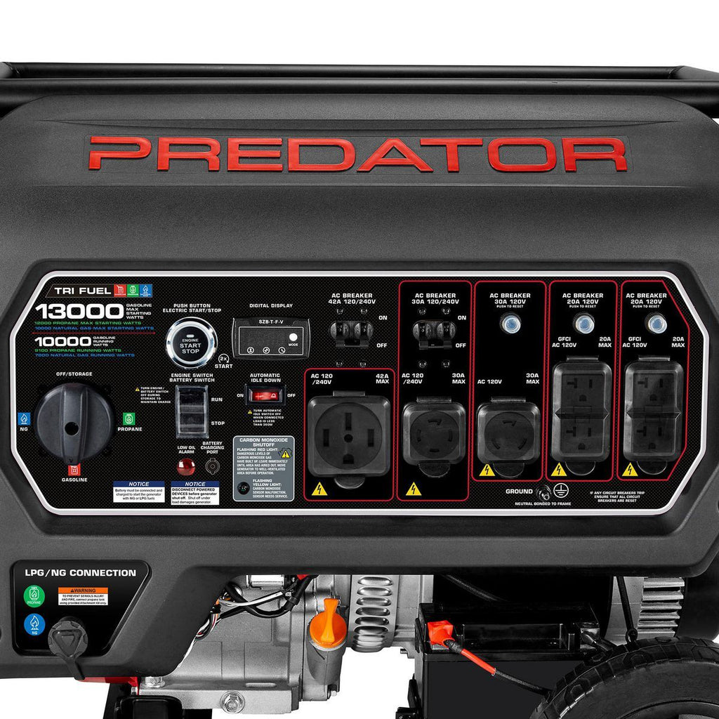 PREDATOR 13,000 Watt Tri-Fuel Portable Generator with Remote Start F379
