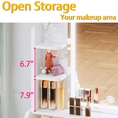 LIKIMIO Small Makeup Vanity Desk with Mirror and Lights, White S9485