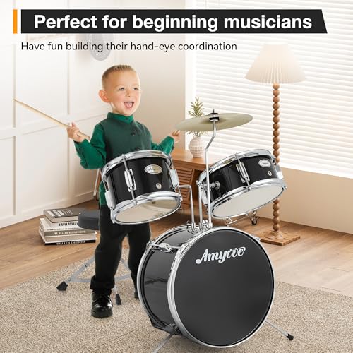 3 Piece Junior Drum Set with Cymbal and Drumsticks, Black X842152