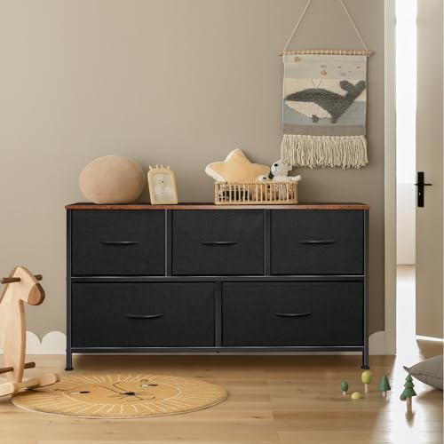 9 Drawer Dresser for Bedroom, Charcoal Black Fabric Storage Chest K84969